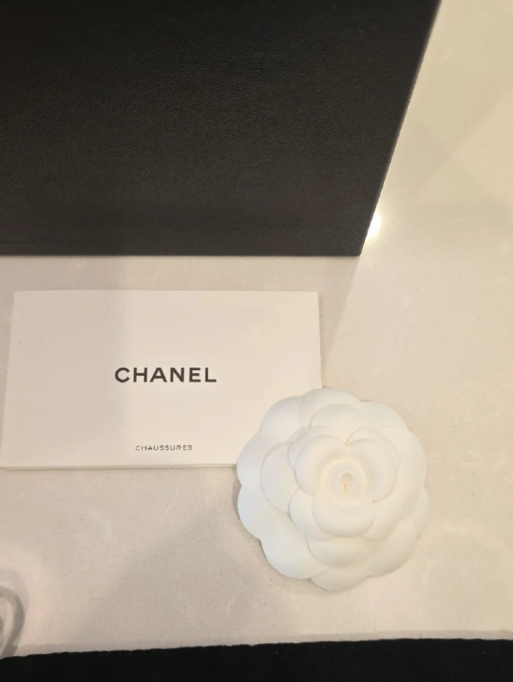 💯 Authentic CHANEL Black Branded Shoe Box with Two Black Dust Bags and Ribbon